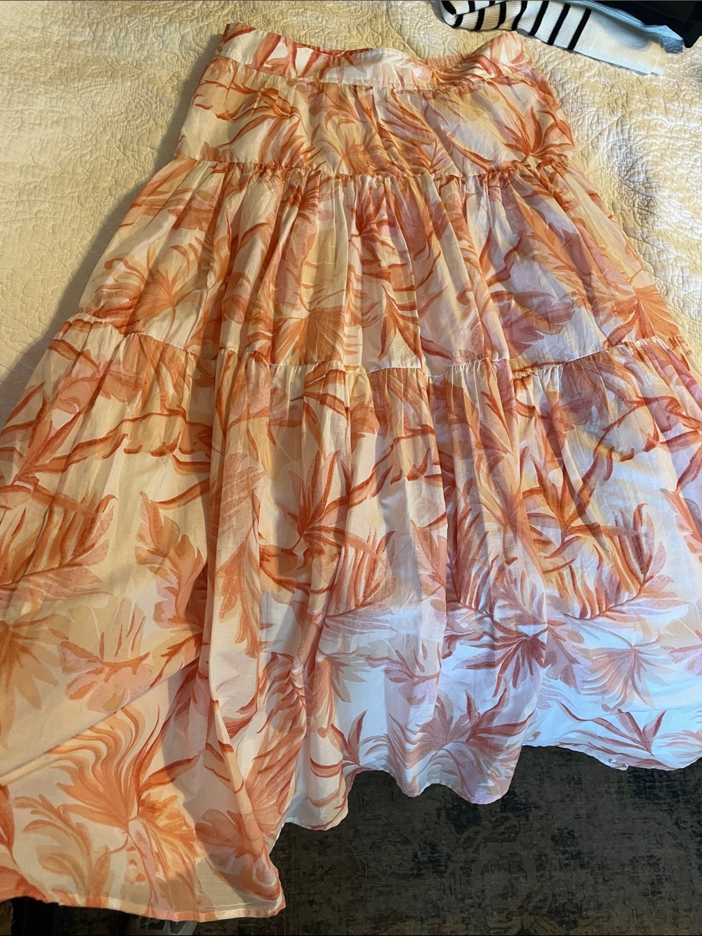 Ann Taylor Peach and White Floral Tiered Maxi Skirt